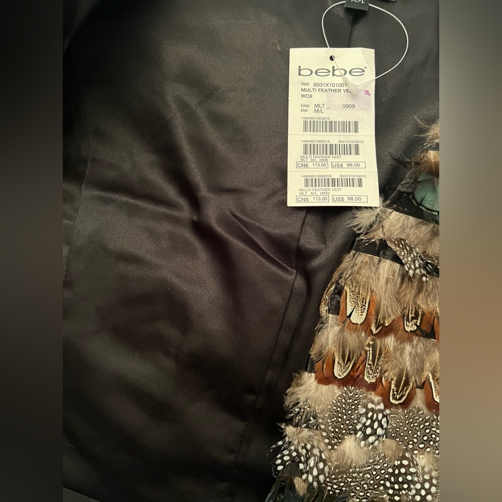 BEBE Multi Feather Vest - Multicolor M/L NWT - Picture 11 of 13